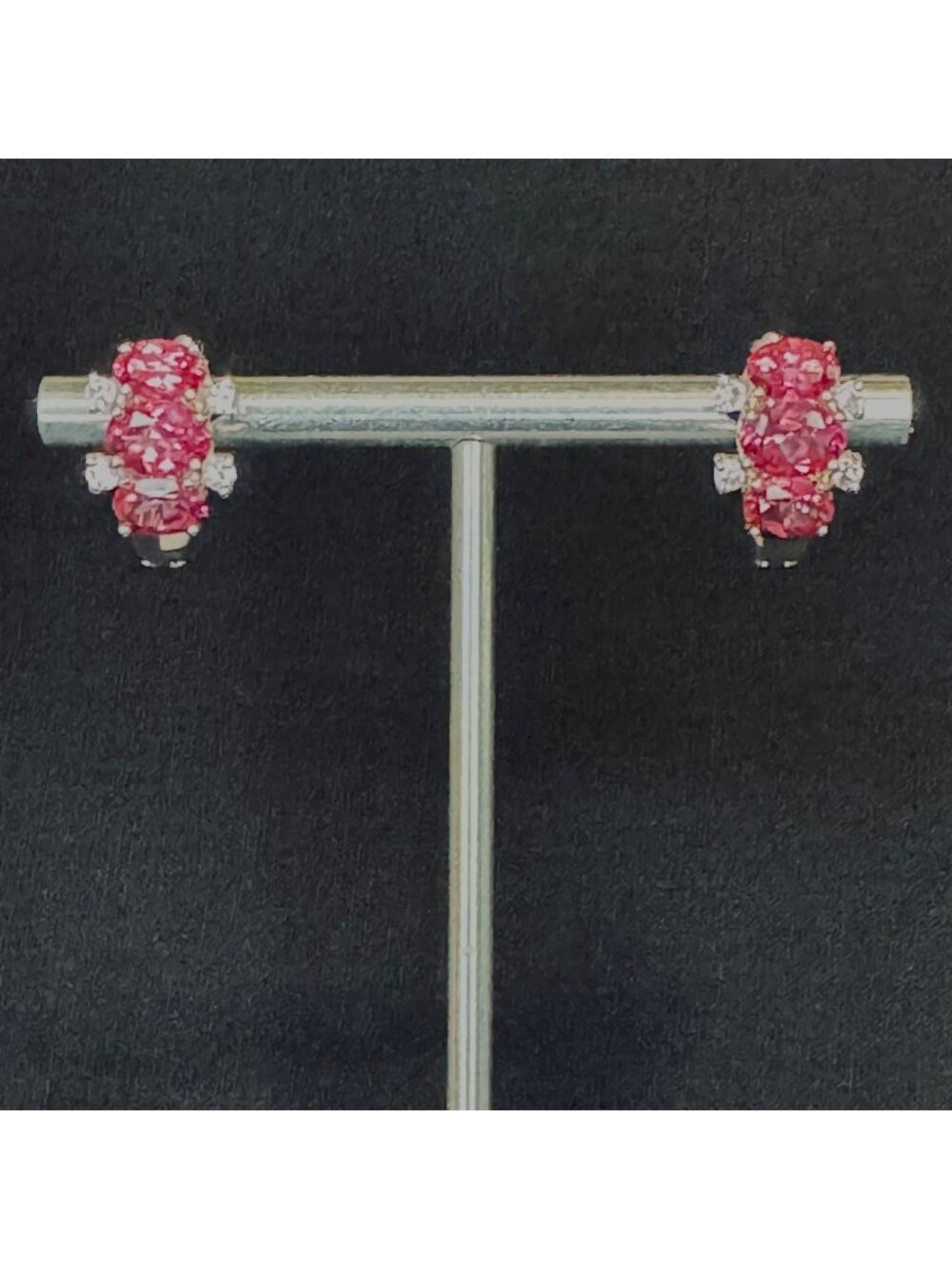 VTG Sterling Silver 925 Pink & White Cubic Zirconia Earrings Size 0.5" Length